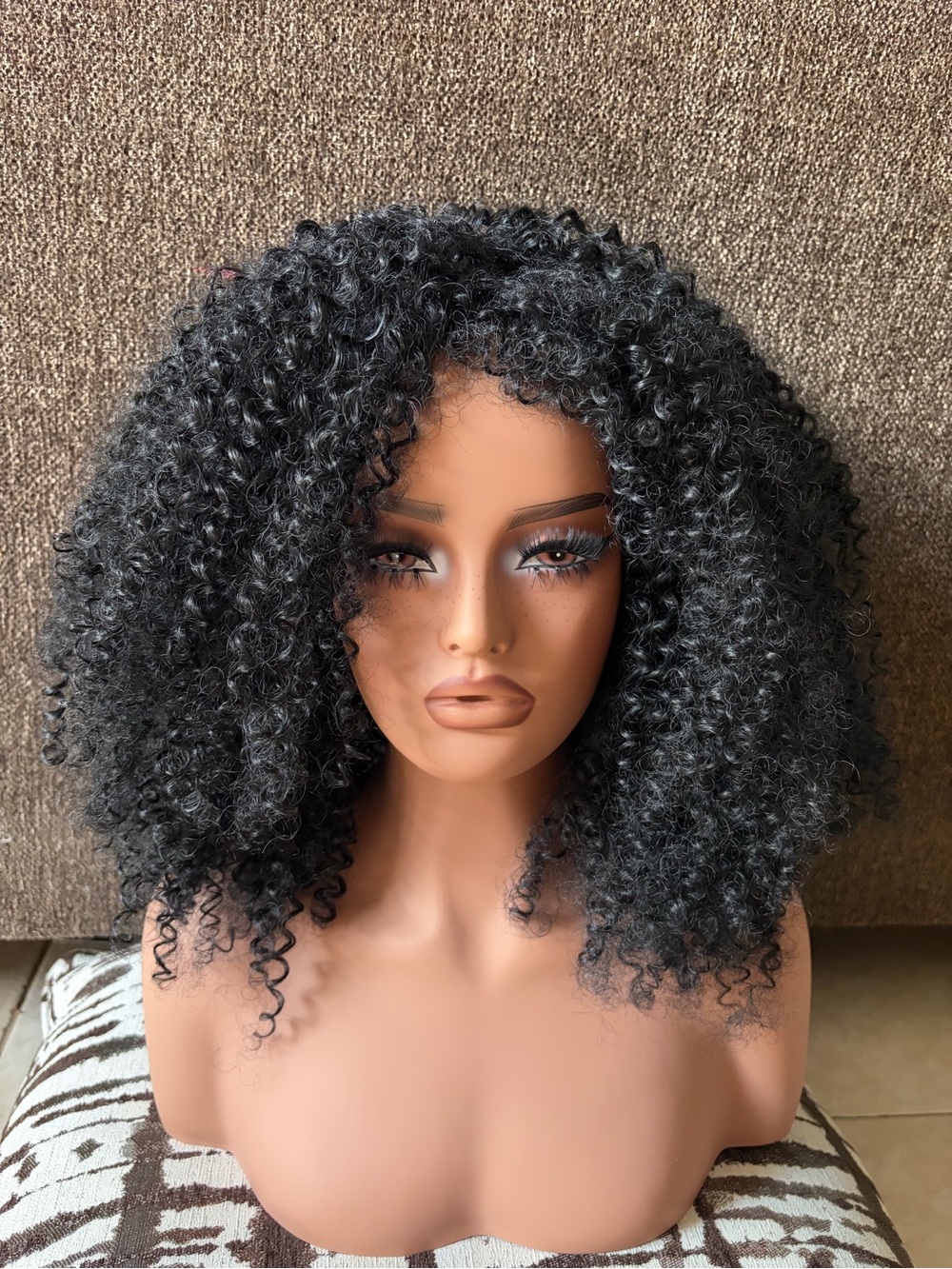 Black Curly Afro Wig With Bangs - Curly Hair 16” in